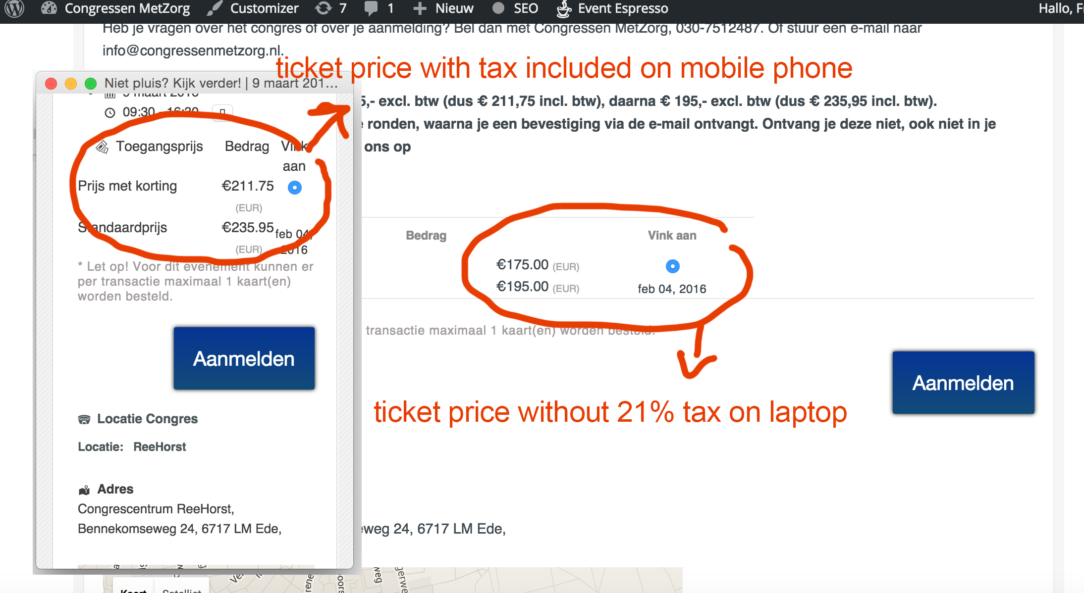 screenshot of problem with pricing